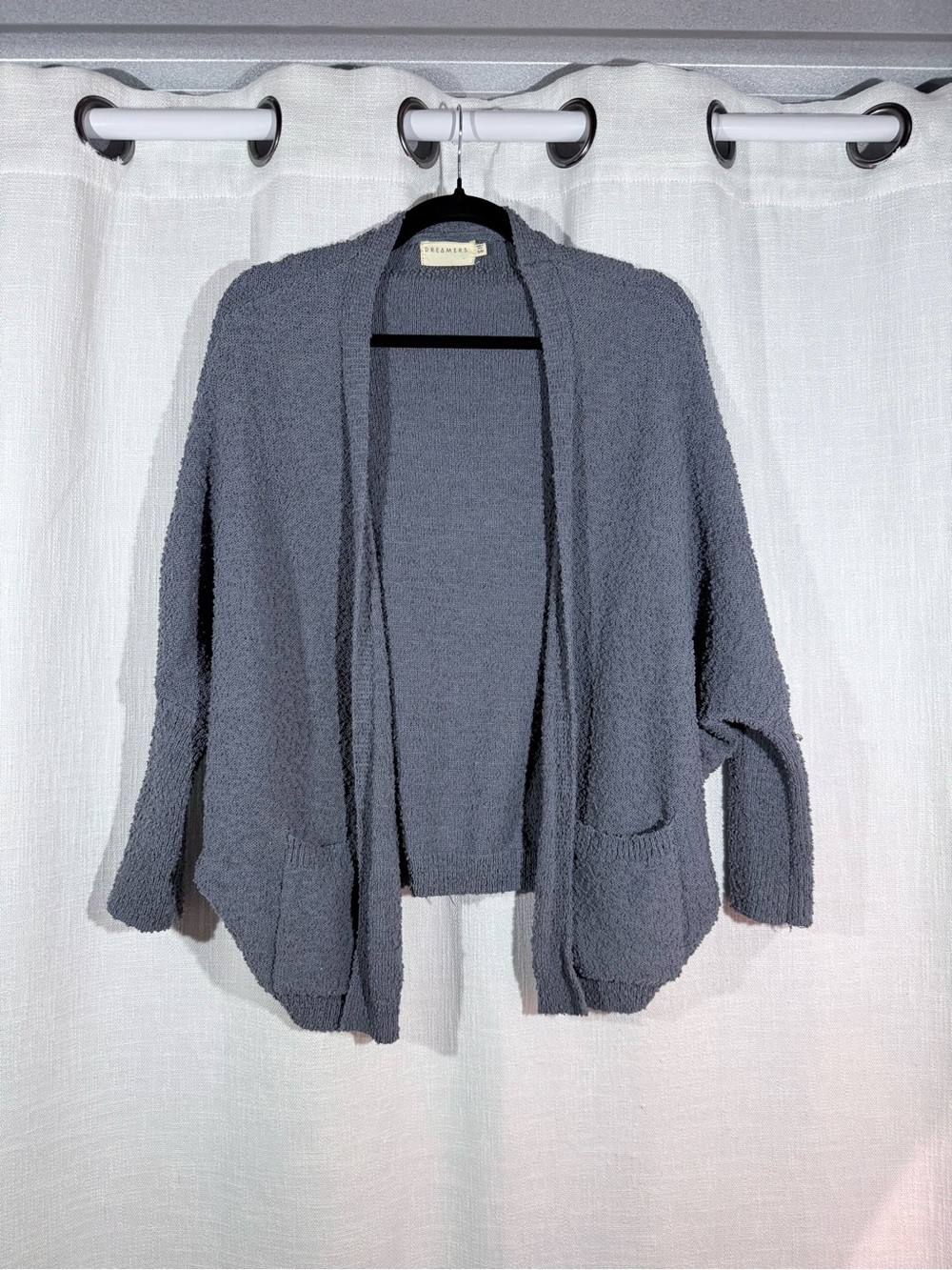Dreamers Plush Open-Front Cardigan - Womens S/M - Dusty Blue Comfy Pockets Soft